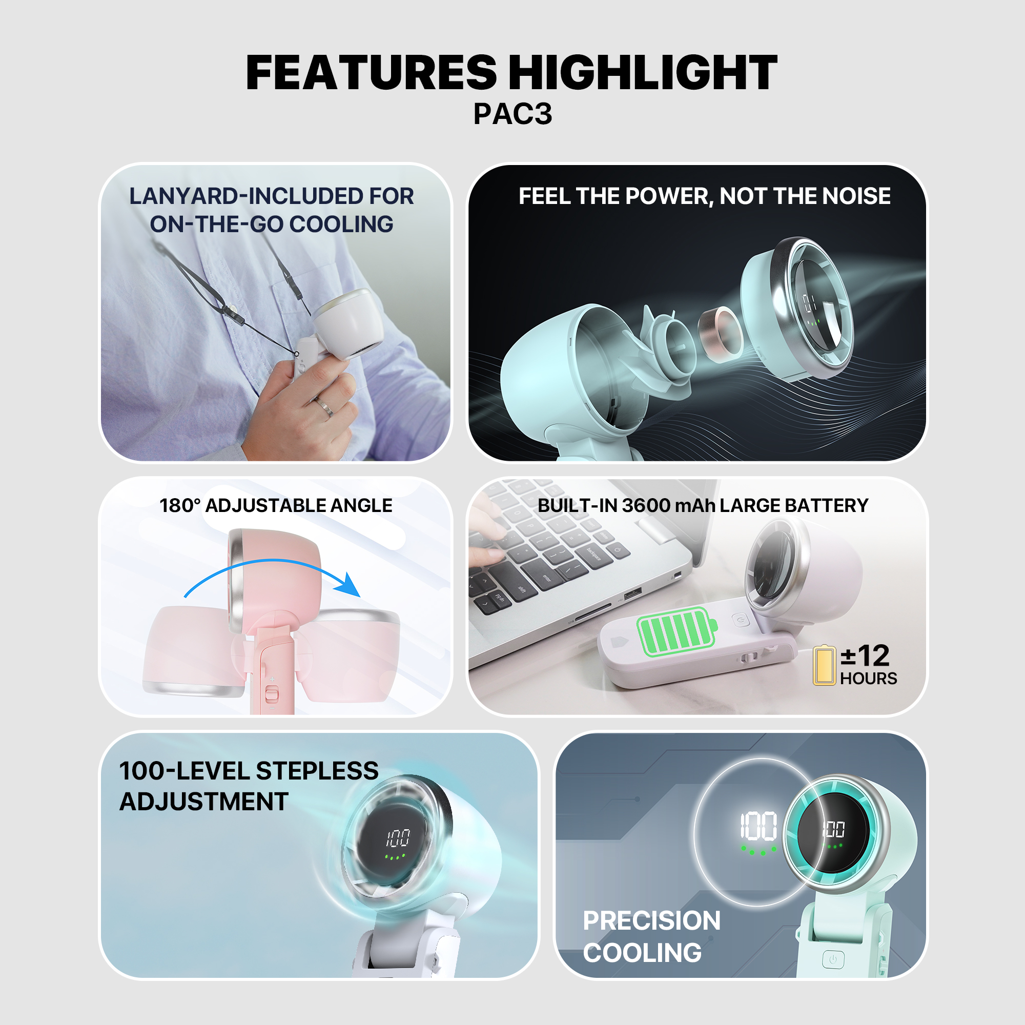 Picture of Fantech Portable Cooler PAC3 Mini Fan Handheld Fan Rechargeable & Adjustable Speed 13000RPM