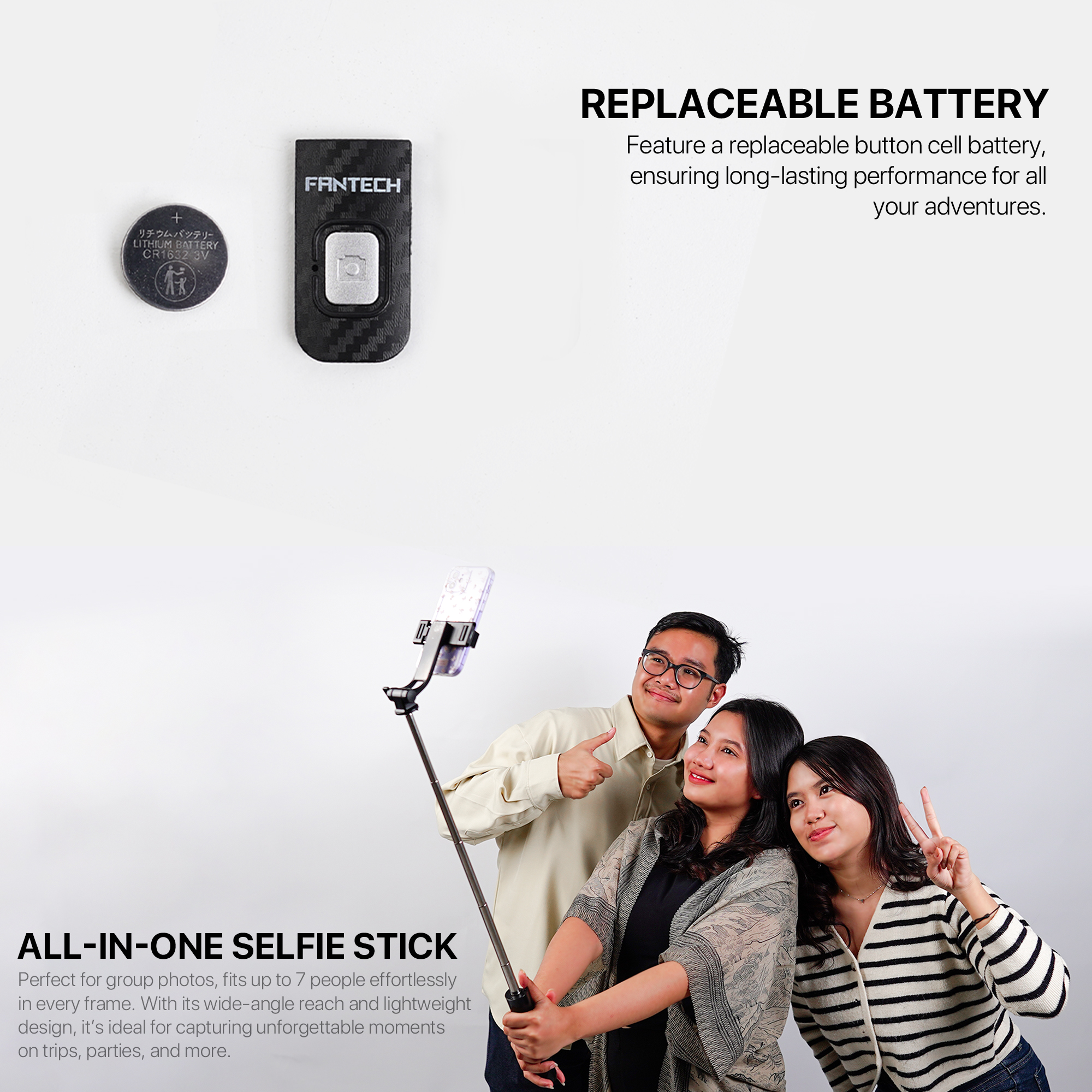 Picture of Fantech SS100 Selfie Stick with Bluetooth Remote Control Monopod