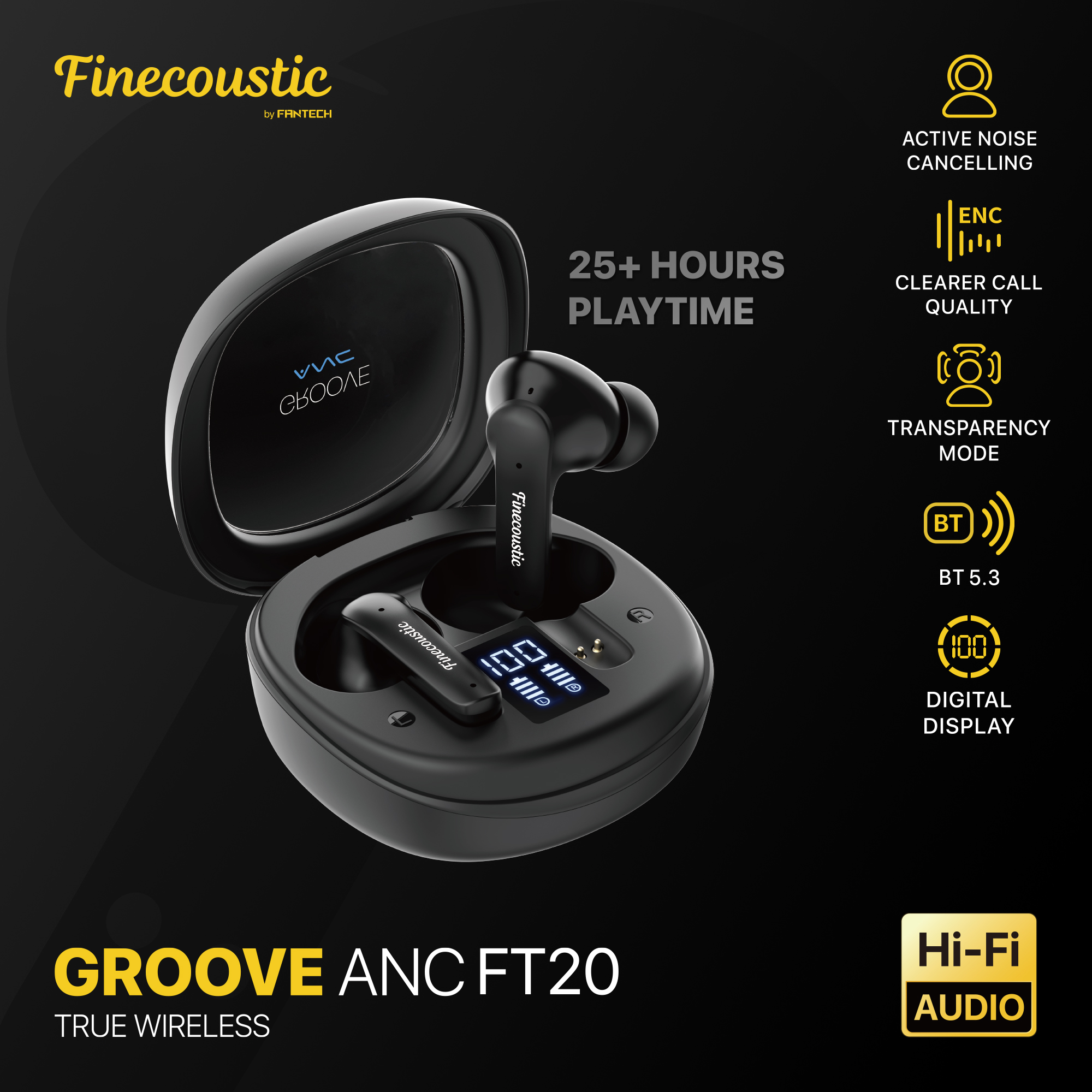 Picture of FANTECH FINECOUSTIC GROOVE ANC FT20 TRUE WIRELESS BLUETOOTH EARBUDS