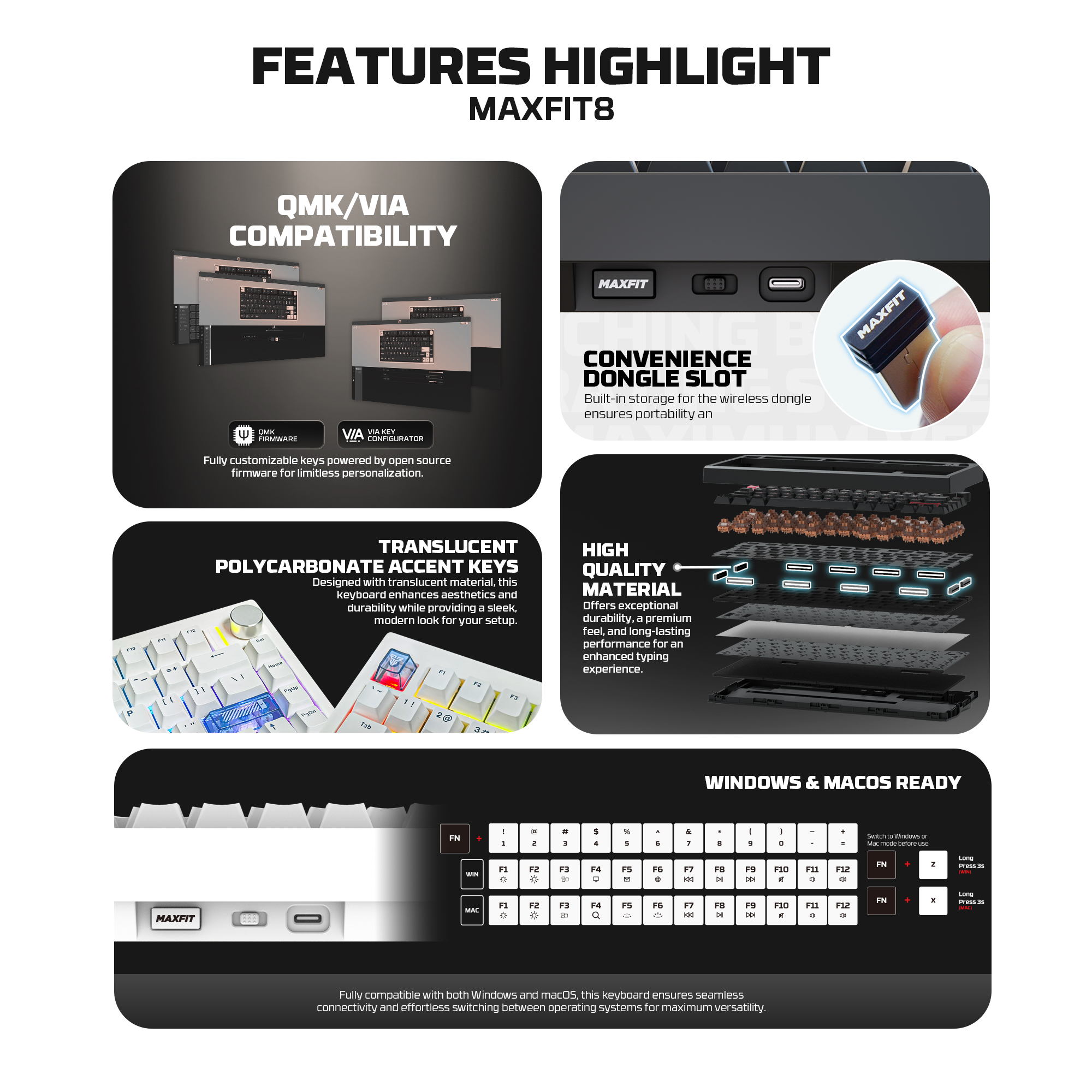 Picture of FANTECH MAXFIT8 MK921 - QMK WIRELESS MACHANICAL KEYBOARD WHITE