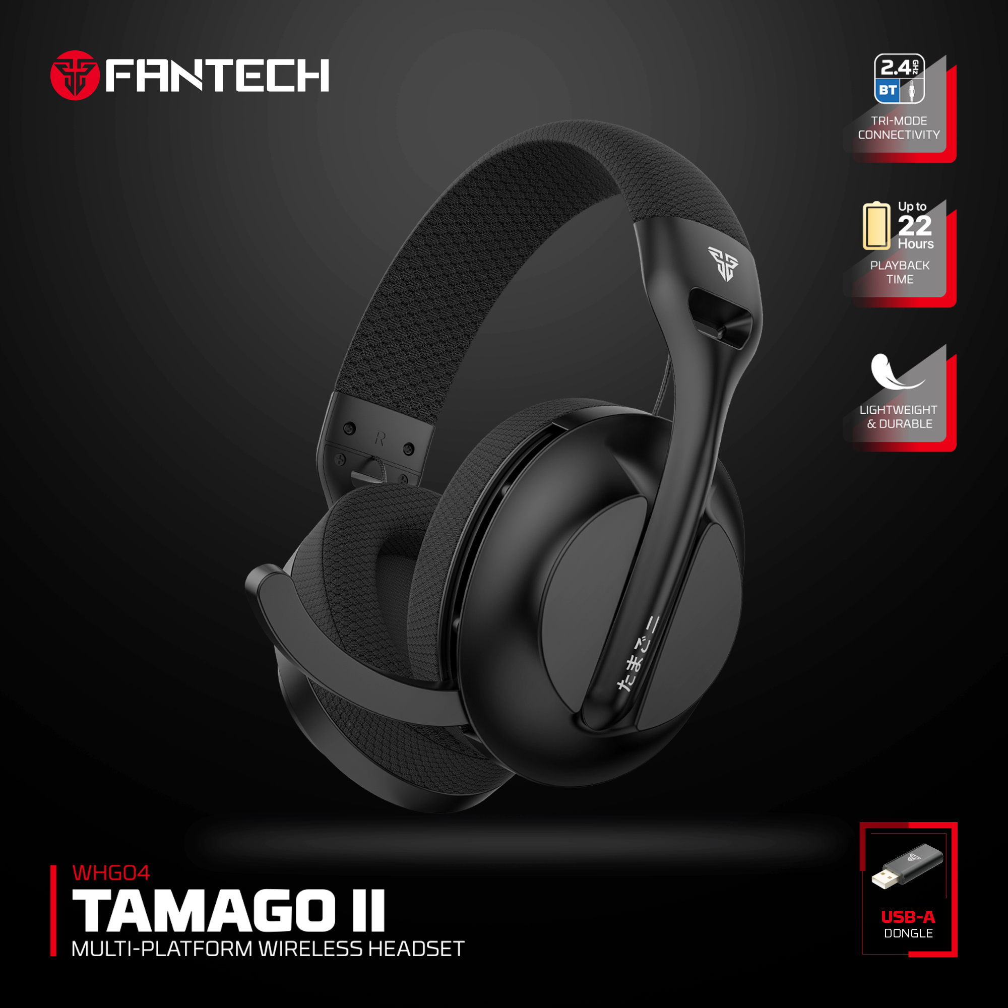 Picture of Fantech Tamago II WHG04 Multi-Platform Wireless Headset Tri mode Connection Gaming Headphones BLACK
