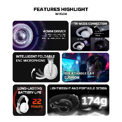 Picture of Fantech Tamago II WHG04 Multi-Platform Wireless Headset Tri mode Connection Gaming Headphones BLACK