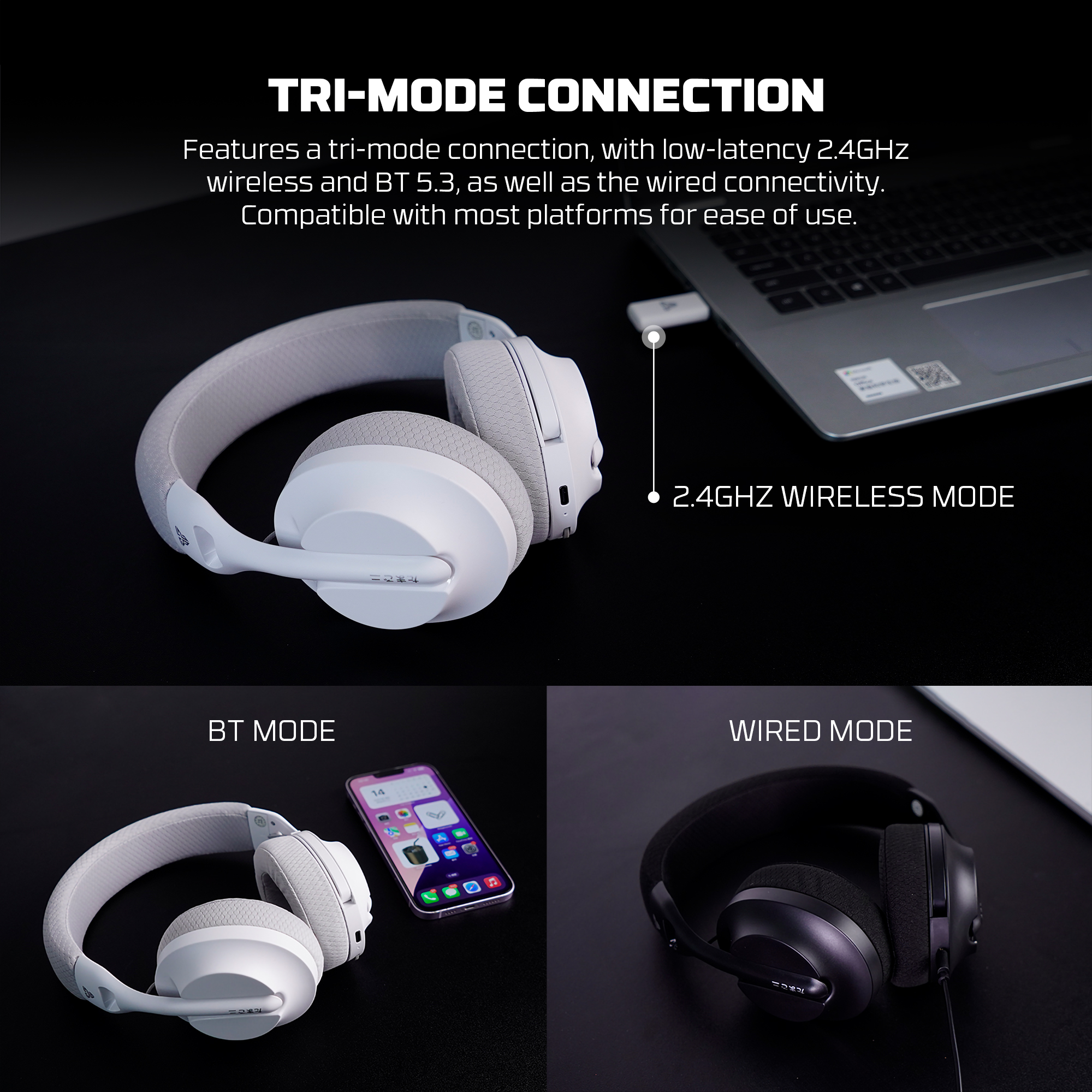 Picture of Fantech Tamago II WHG04 Multi-Platform Wireless Headset Tri mode Connection Gaming Headphones WHITE