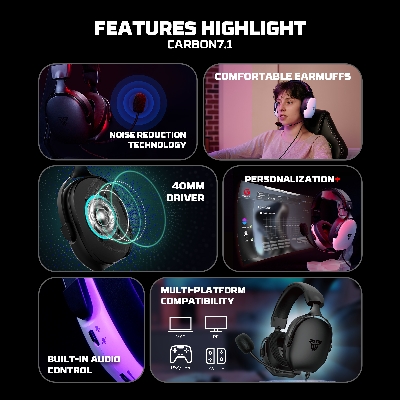 Picture of Fantech Carbon 7.1 HG30 Wired USB Gaming Headset Virtual Surround Sound Noise Cancelling Microphone BLACK
