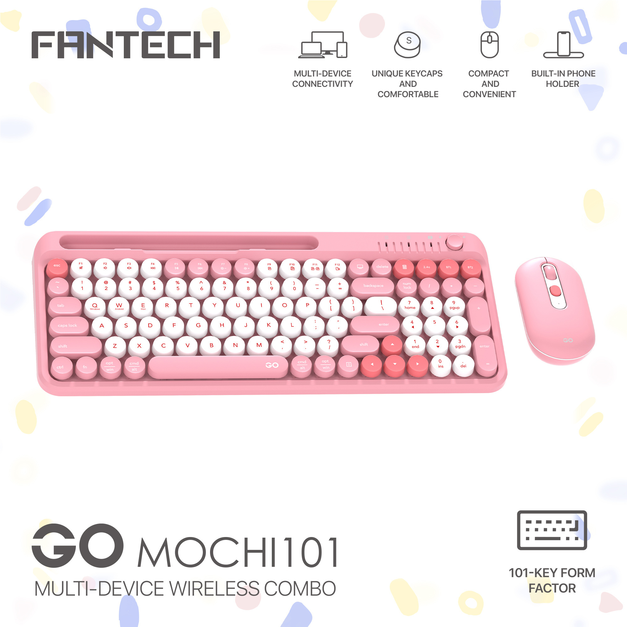 Picture of Fantech GoMOCHI101 WK899 Wireless Keyboard & Mouse Combo PINK