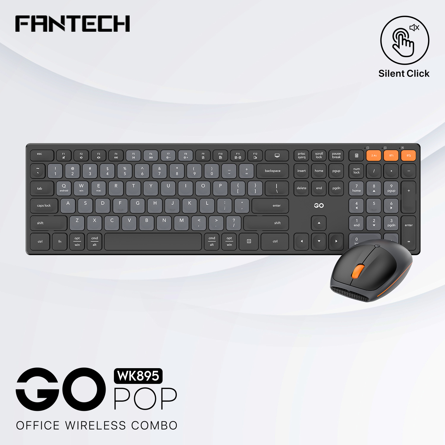 Picture of FANTECH WK895 Go Pop Wireless Multimedia Office Keyboard And Mouse Combo With Silent Click BLACK
