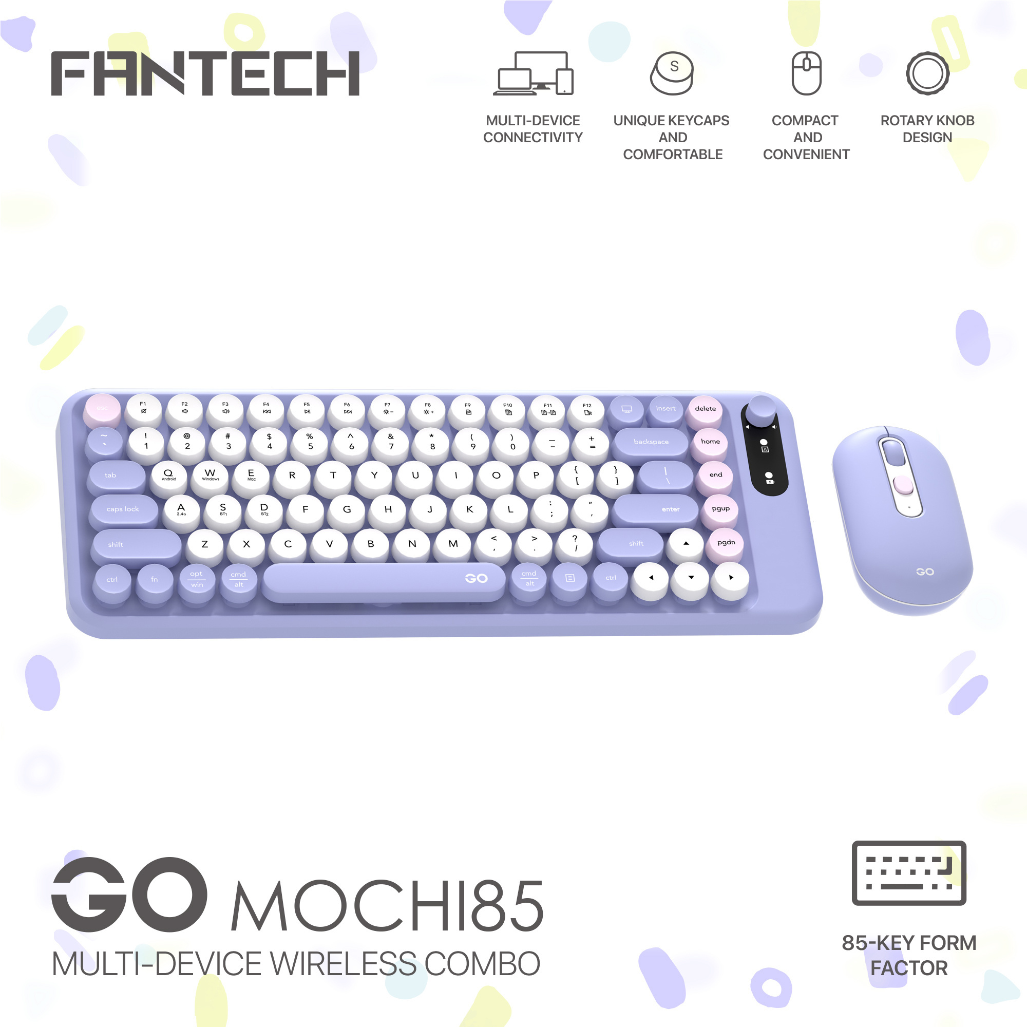 Picture of Fantech Go Mochi85 WK898 Wireless Keyboard & Mouse Combo PURPLE