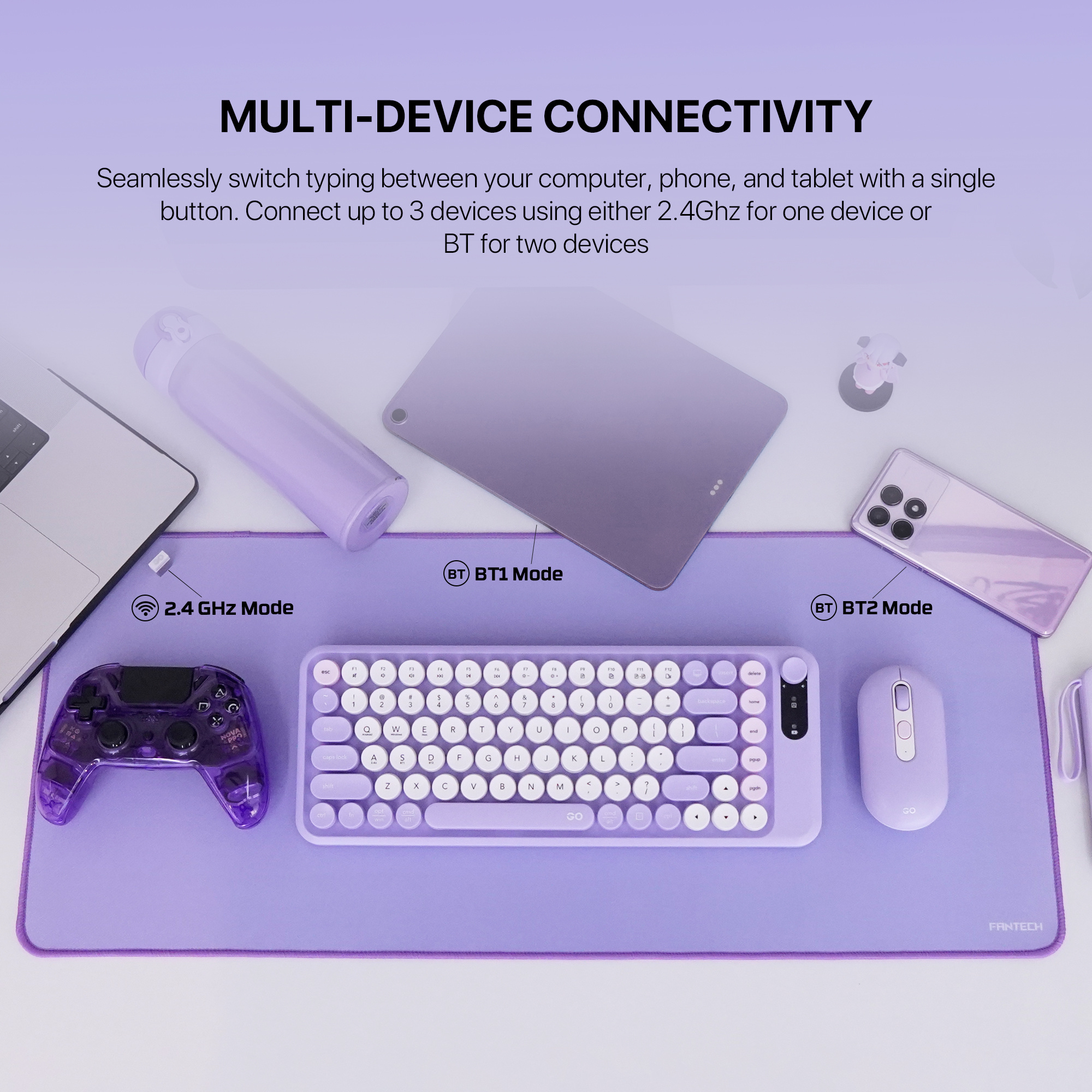 Picture of Fantech Go Mochi85 WK898 Wireless Keyboard & Mouse Combo PURPLE