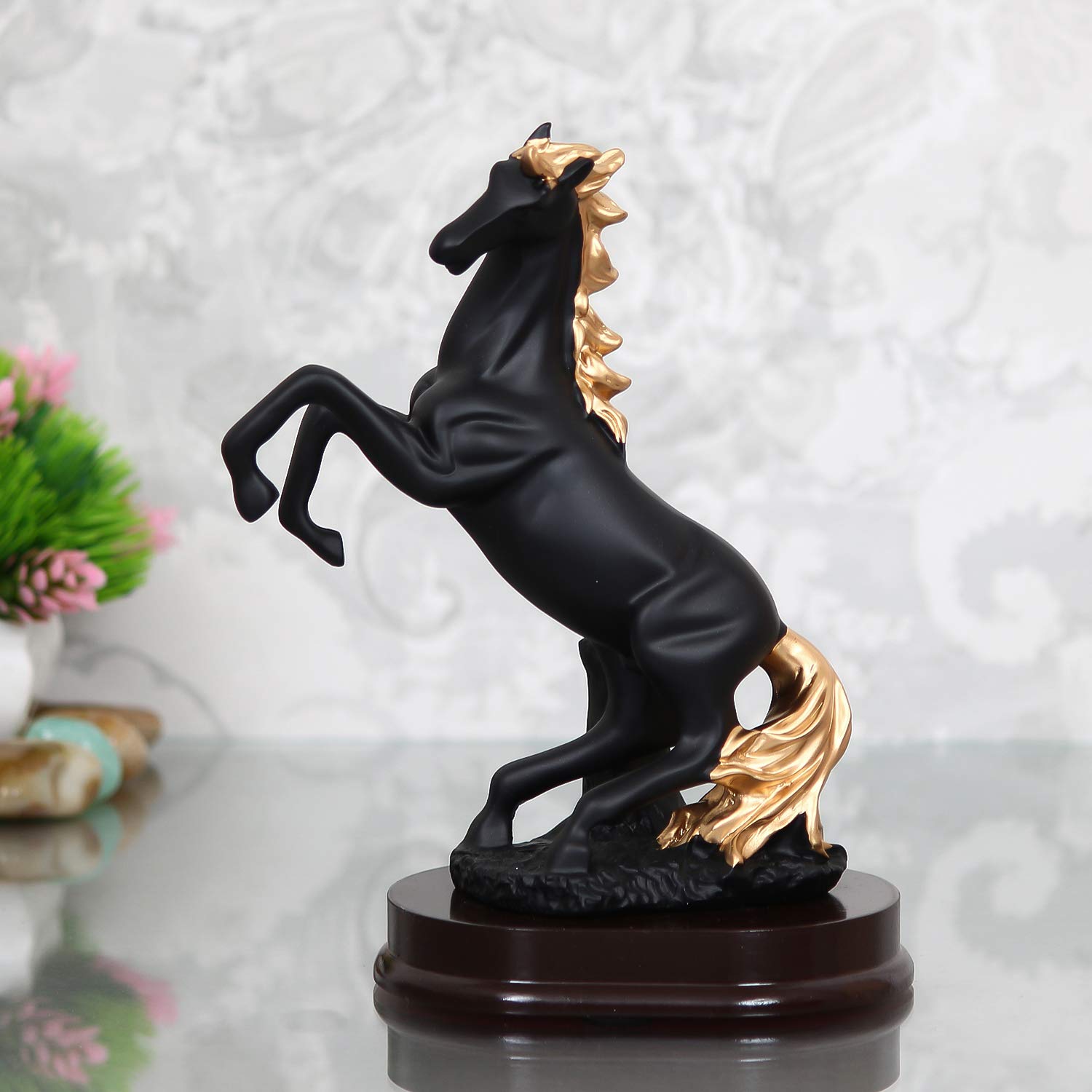 Picture of Elegant White & Black Horse Statue with Gold Touch | Premium Home Decor Showpiece | Luxury Horse Figurine for Living Room, Office & Table Decoration | Modern Artistic Home Decoration Gift Item