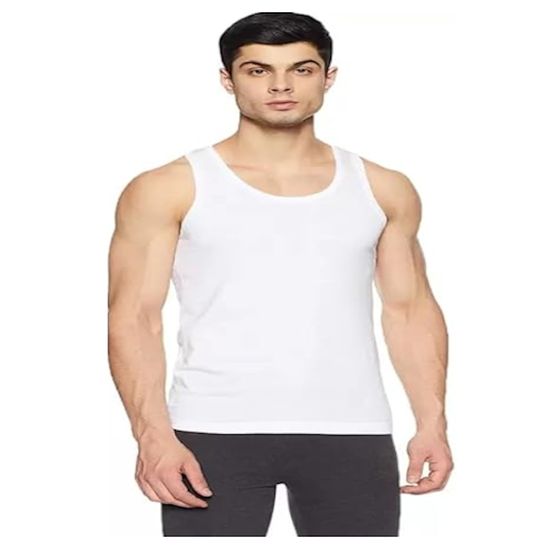 Picture of Captain Men's Sleeveless Regular Fit Cotton Blend Vests 100% Cotton Fabric, White Colour with Anti-Bacterial Finishing
