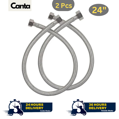 Picture of Geyser Pipe, Hose pipe QuickFlex Water Heater Connector, Water Heater Connector, Push-To-Connect, Copper, PEX, CPVC Corrugated SS Hose,24-inch, 304 Grade Stainless Steel Connection Pipe, (2 Pec. Set)