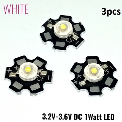 Picture of 1W SMD LED Light Beads High Power Full Spectrum Pure White 20mm Black Star PCB Heatsink Aluminum Substrate- 3pcs by Akram Electronics