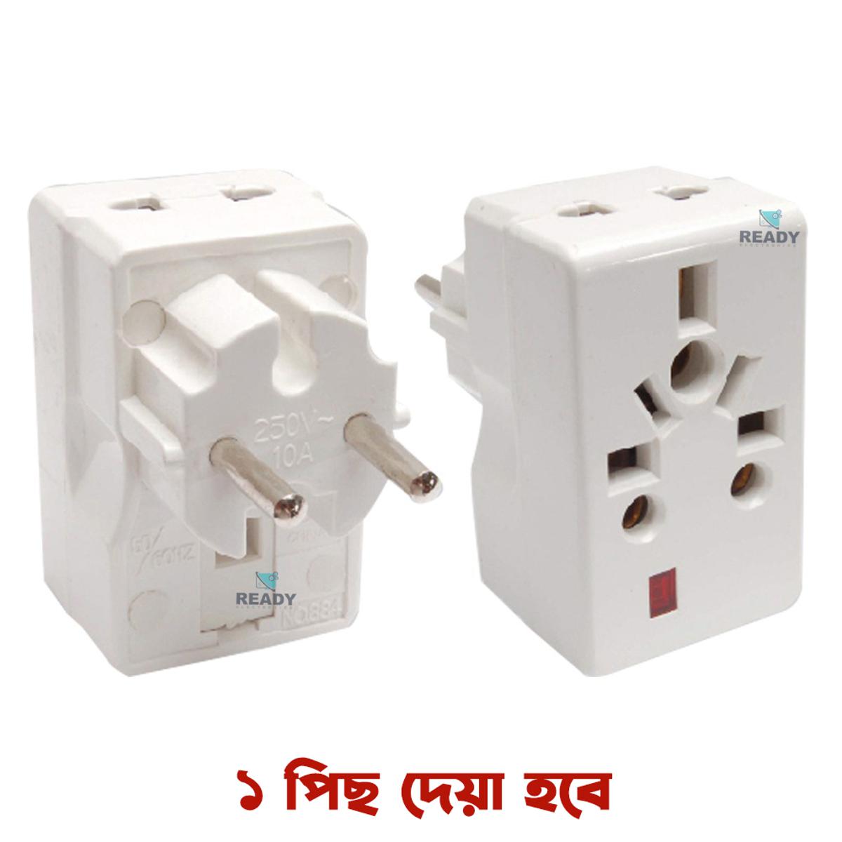 Picture of 2 Pin to Multi Socket, Multi Input (3-Way) 3-Pin Plug Multicounty Input Plug Adapter with indicator by Akram Electronics