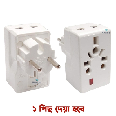 Picture of 2 Pin to Multi Socket, Multi Input (3-Way) 3-Pin Plug Multicounty Input Plug Adapter with indicator by Akram Electronics