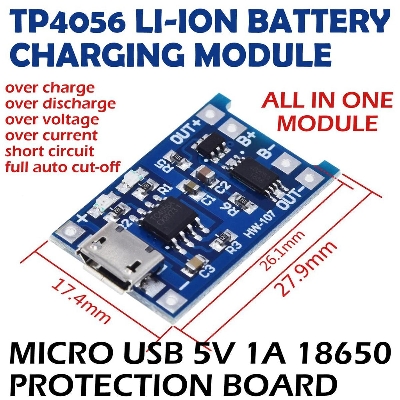 Picture of TP4056 1A Rechargeable Charging Board Charger Module for Lithium with Micro USB by Akram Electronics Picture of TP4056 1A Rechargeable Charging Board Charger Module for Lithium with Micro USB by Akram Electronics