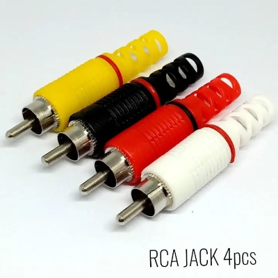 Picture of RCA Jack Audio Video Connector Plug Plastic Handle Male Black Red White Yellow - (4 pcs) 4 Color by Akram Electronics