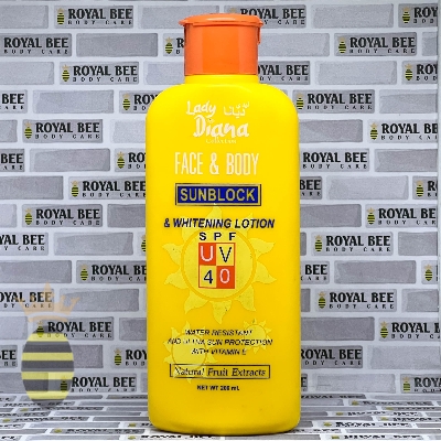 Picture of 200 ml Skin care Lady Diana Collection Face & Body Sunblock & Whitening Lotion SPF40 with Vitamin E International UAE product used for male/ female