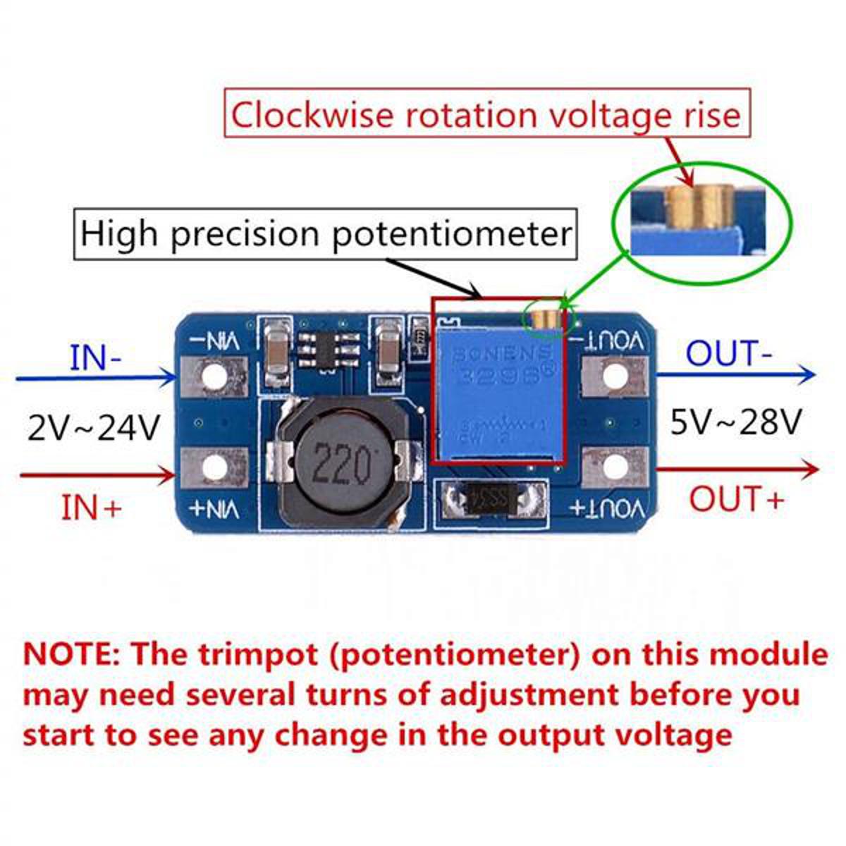 Picture of 1 Pcs MT3608 2A DC-DC Adjustable Step Up Power Module Power Module by Akram Electronics