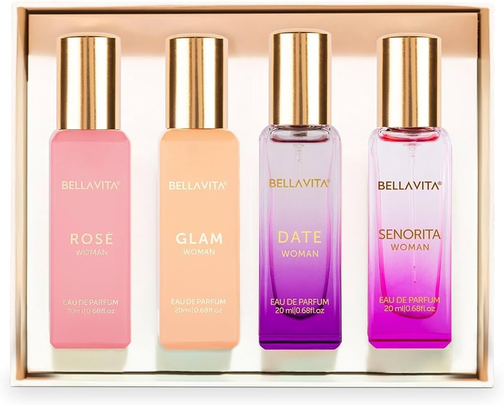 Picture of 4 PC 20 ml BELLA VITA LUXURY (SENORITA, ROSE, DATE, GLAM) Perfume Indian product used for female (Gift Set)