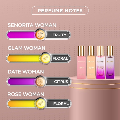 Picture of 4 PC 20 ml BELLA VITA LUXURY (SENORITA, ROSE, DATE, GLAM) Perfume Indian product used for female (Gift Set)