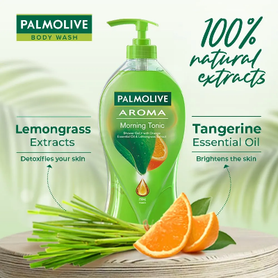 Picture of 750 ml Palmolive Aroma morning tonic green color Shower Gel International Thailand product used for male/female