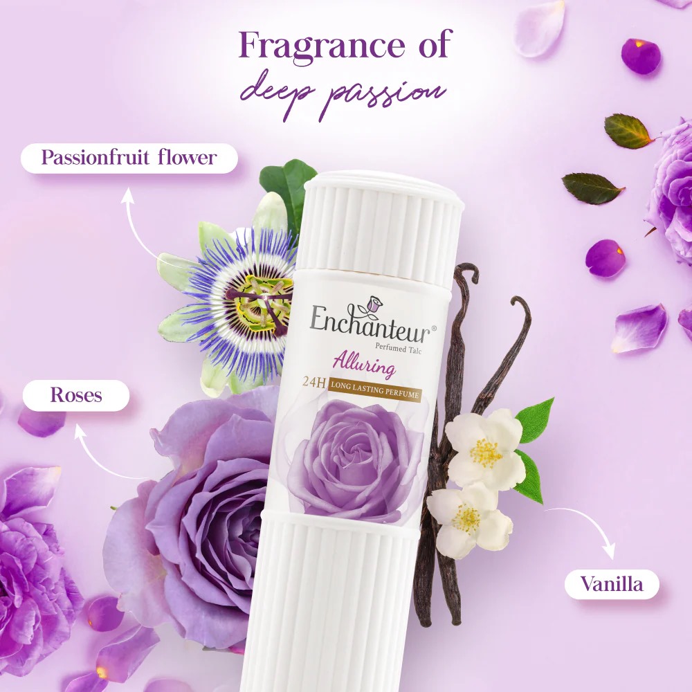 Picture of 250 gm Enchanteur Alluring Talcum Powder International Malaysian product used for male/female