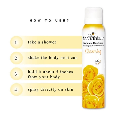 Picture of 150 ml Enchanteur Charming Body Spray International Malaysian product used for female Picture of 150 ml Enchanteur Charming Body Spray International Malaysian product used for female
