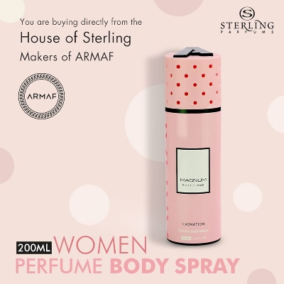 Picture of 200 ml Personal care body spray Armaf MAGNUM pure femme carnation International UAE product used for female Picture of 200 ml Personal care body spray Armaf MAGNUM pure femme carnation International UAE product used for female