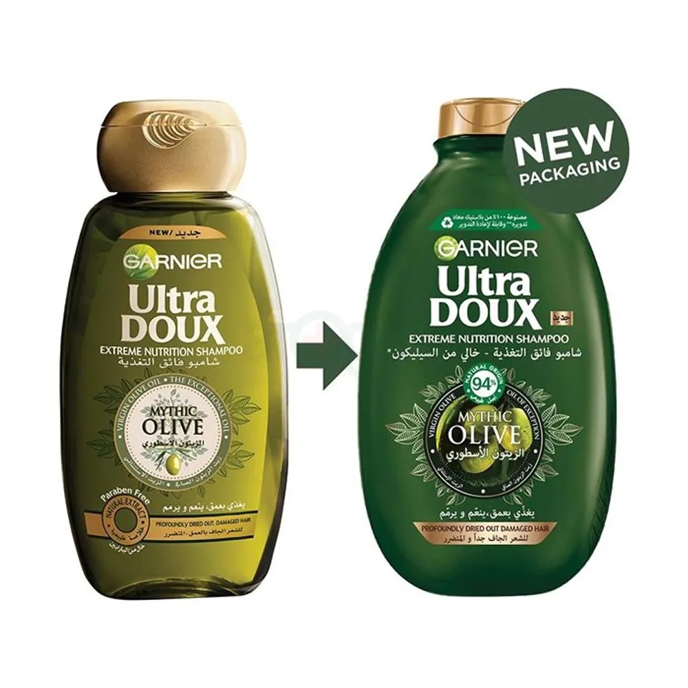 Picture of 400 ml Garnier Ultra Doux Mythic OLIVE Extreme Nourishing Shampoo International Egypt product used for male female