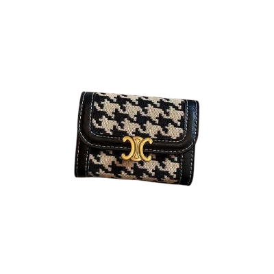 Picture of Korean Style Women’s Short Wallet & Clutch | Elegant PU Leather Check Pattern Card Holder | Fashionable Compact Coin Purse for Girls