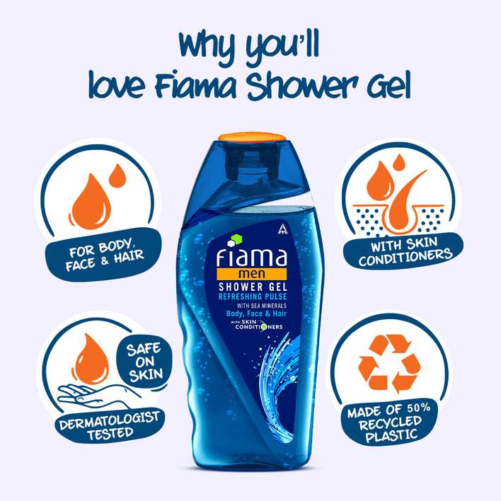Picture of Indian product Fiama Shower Gel Men Refreshing Pulse With sea Minerals Body Face & Hair 250 Ml