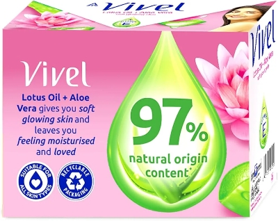 Picture of Indian product Vivel Lotus Oil Soft Glowing Skin Vitamin E Soap (pack of 5) 1pcs.. 100gm