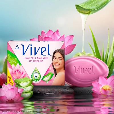Picture of Indian product Vivel Lotus Oil Soft Glowing Skin Vitamin E Soap (pack of 5) 1pcs.. 100gm