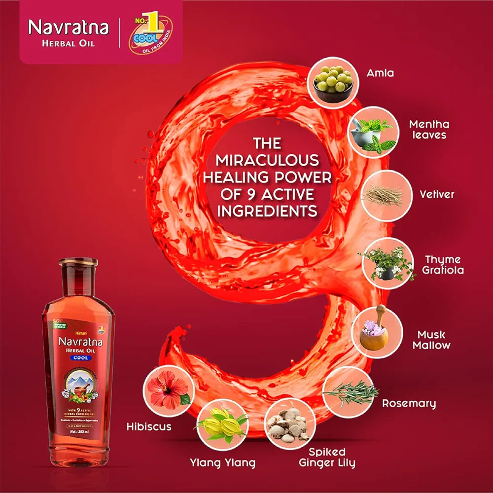 Picture of International UAE product Hair Care Navratna Herbal Cool Hair oil with 9 active Herbal Ingredients Used For male /female.. 300Ml, Buy Get 1..100 Ml.. (Total.. 400 Ml)