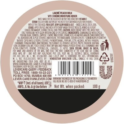 Picture of Indian Product Lakme Peach Milk Soft Cream 24hour Moisture Lock Non- sticky Used For Women..100 Gm