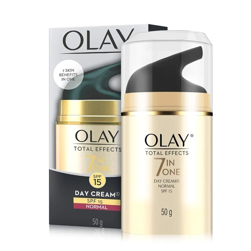 Picture of Indian Product Olay Total Effects Day Cream |with Vitamin B5, Niacinamide, Green Tea, SPF 15 |Fights 7 signs of ageing for glowing, hydrated and younger looking skin with UV protection |Suitable for Normal, Dry, Oily & Combination skin For Women-50 gm