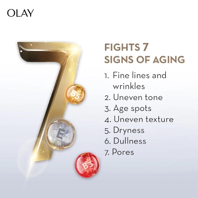 Picture of Indian Product Olay Total Effects Day Cream |with Vitamin B5, Niacinamide, Green Tea, SPF 15 |Fights 7 signs of ageing for glowing, hydrated and younger looking skin with UV protection |Suitable for Normal, Dry, Oily & Combination skin For Women-50 gm