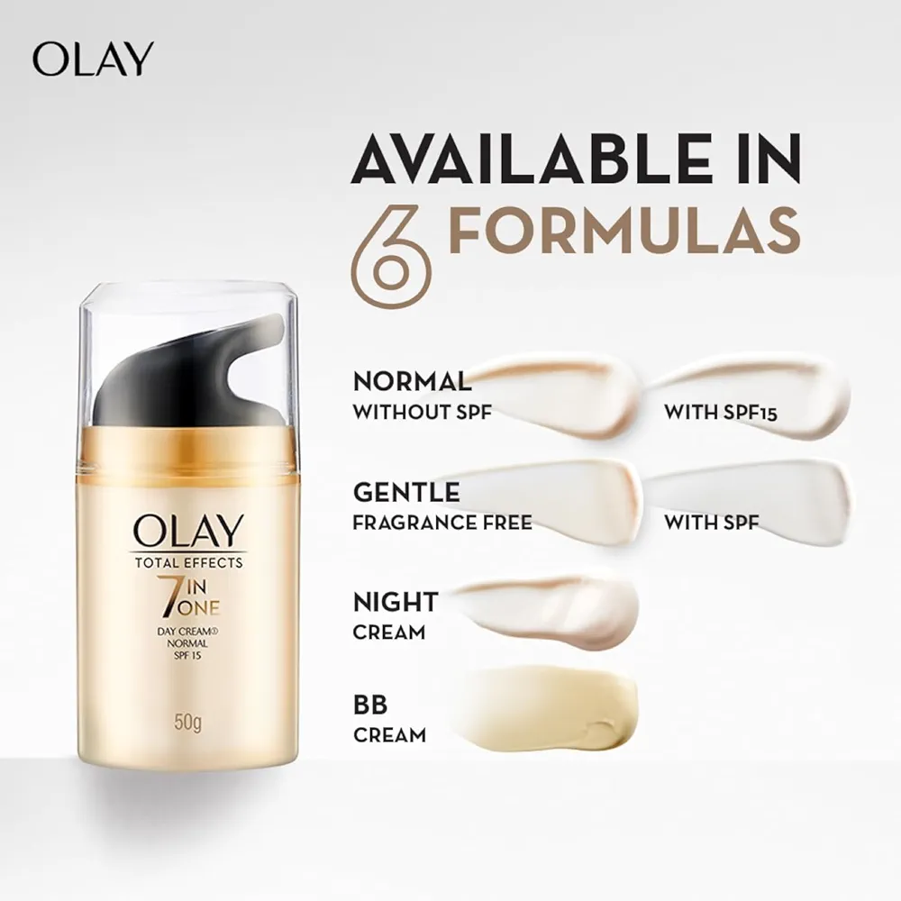 Picture of Indian Product Olay Total Effects Day Cream |with Vitamin B5, Niacinamide, Green Tea, SPF 15 |Fights 7 signs of ageing for glowing, hydrated and younger looking skin with UV protection |Suitable for Normal, Dry, Oily & Combination skin For Women-50 gm