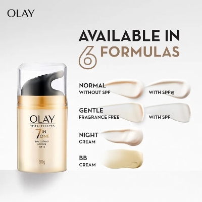 Picture of Indian Product Olay Total Effects Day Cream |with Vitamin B5, Niacinamide, Green Tea, SPF 15 |Fights 7 signs of ageing for glowing, hydrated and younger looking skin with UV protection |Suitable for Normal, Dry, Oily & Combination skin For Women-50 gm