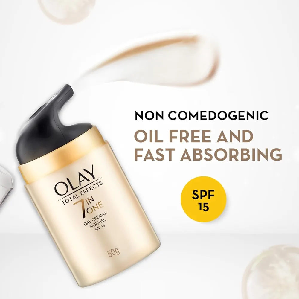 Picture of Indian Product Olay Total Effects Day Cream |with Vitamin B5, Niacinamide, Green Tea, SPF 15 |Fights 7 signs of ageing for glowing, hydrated and younger looking skin with UV protection |Suitable for Normal, Dry, Oily & Combination skin For Women-50 gm
