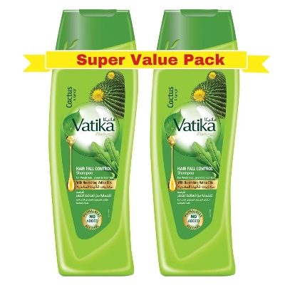 Picture of International UAE Product Hair Care Vatika Naturals Hair Fall Control Shampoo - 2 x 400 ml | Enriched with Cactus & Gergir Extracts | For Weak Hair, Prone to Hair Fall | With Nourishing Vatika Oils | Super Value Pack of 2 Used For Male /Female -400+400Ml