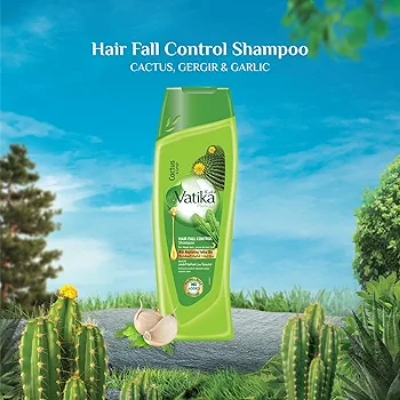 Picture of International UAE Product Hair Care Vatika Naturals Hair Fall Control Shampoo - 2 x 400 ml | Enriched with Cactus & Gergir Extracts | For Weak Hair, Prone to Hair Fall | With Nourishing Vatika Oils | Super Value Pack of 2 Used For Male /Female -400+400Ml