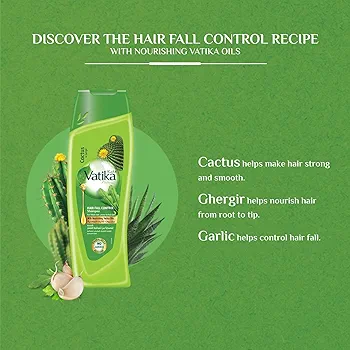 Picture of International UAE Product Hair Care Vatika Naturals Hair Fall Control Shampoo - 2 x 400 ml | Enriched with Cactus & Gergir Extracts | For Weak Hair, Prone to Hair Fall | With Nourishing Vatika Oils | Super Value Pack of 2 Used For Male /Female -400+400Ml