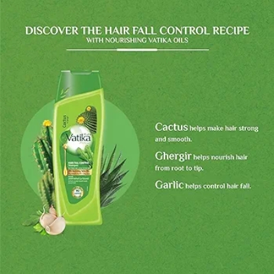 Picture of International UAE Product Hair Care Vatika Naturals Hair Fall Control Shampoo - 2 x 400 ml | Enriched with Cactus & Gergir Extracts | For Weak Hair, Prone to Hair Fall | With Nourishing Vatika Oils | Super Value Pack of 2 Used For Male /Female -400+400Ml