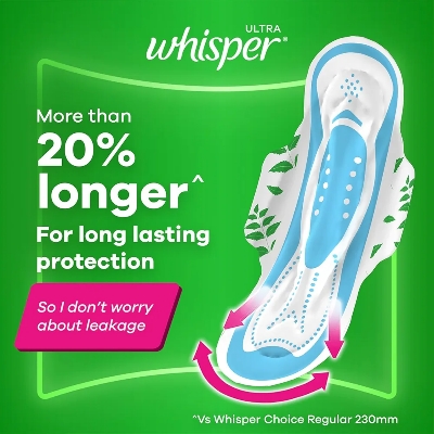 Picture of Indian Product Whisper Ultra Hygiene+Comfort Sanitary Pads, XL for Heavy Flow, Ultimate Protection & Comfort, Locks Odour & wetness, Cotton like soft top layer, Disposable Wrapper XL -(30Pads(