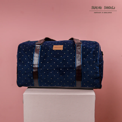 Picture of Navy Golden Love Corduroy Fabric Square Duffel Bag Picture of Navy Golden Love Corduroy Fabric Square Duffel Bag