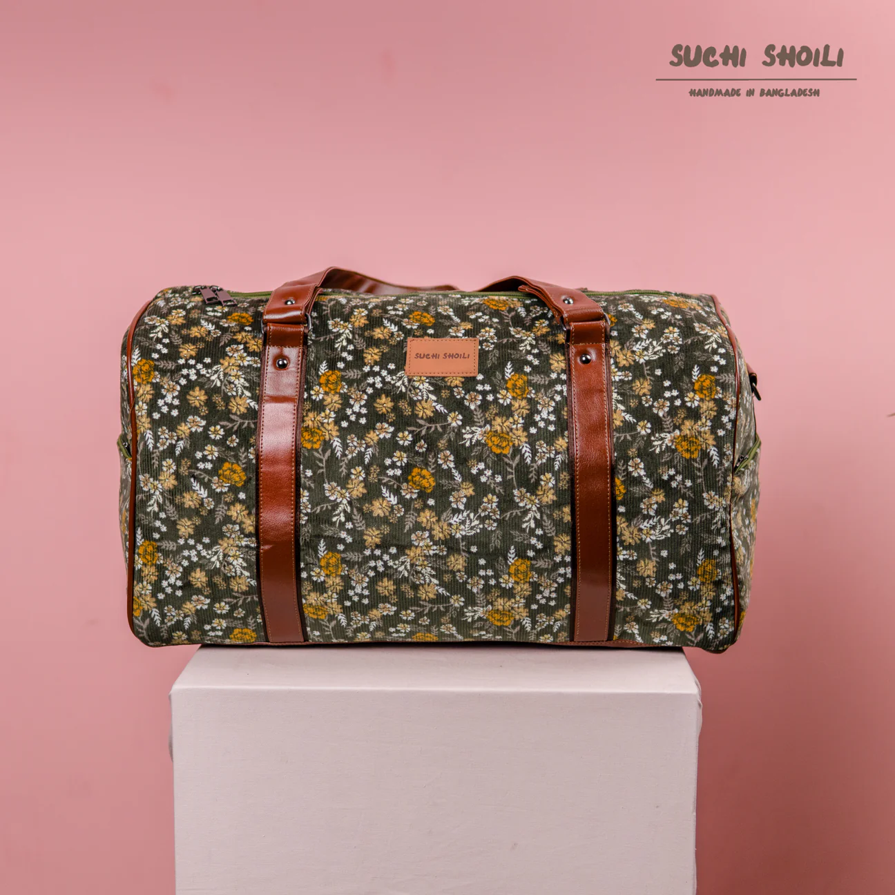 Picture of Marigold Corduroy Fabric Square Duffel Bag Picture of Marigold Corduroy Fabric Square Duffel Bag