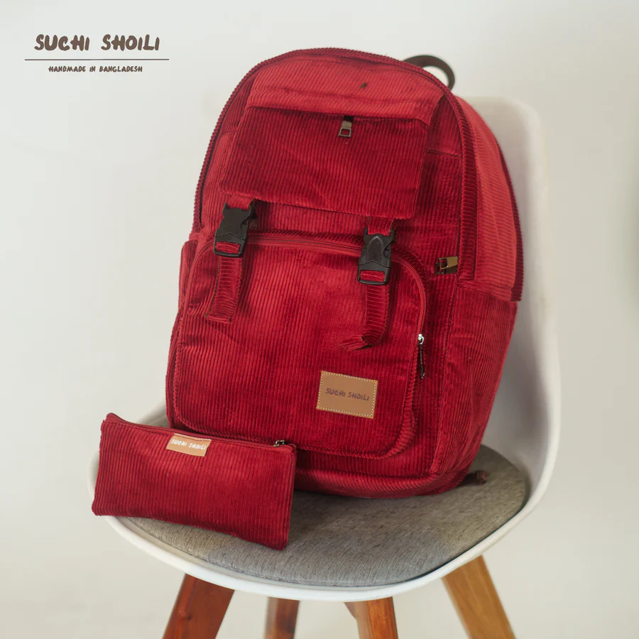 Picture of Maroon Corduroy Fabric Metro Backpack Picture of Maroon Corduroy Fabric Metro Backpack