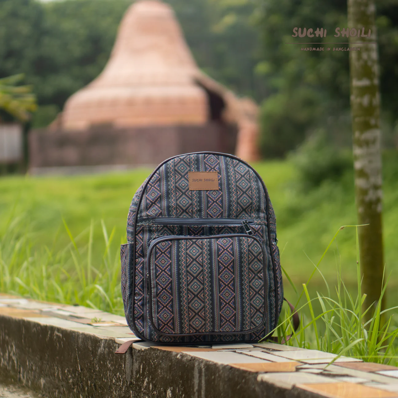 Picture of Geomatric Phool Corduroy Fabric Aboni Backpack Picture of Geomatric Phool Corduroy Fabric Aboni Backpack