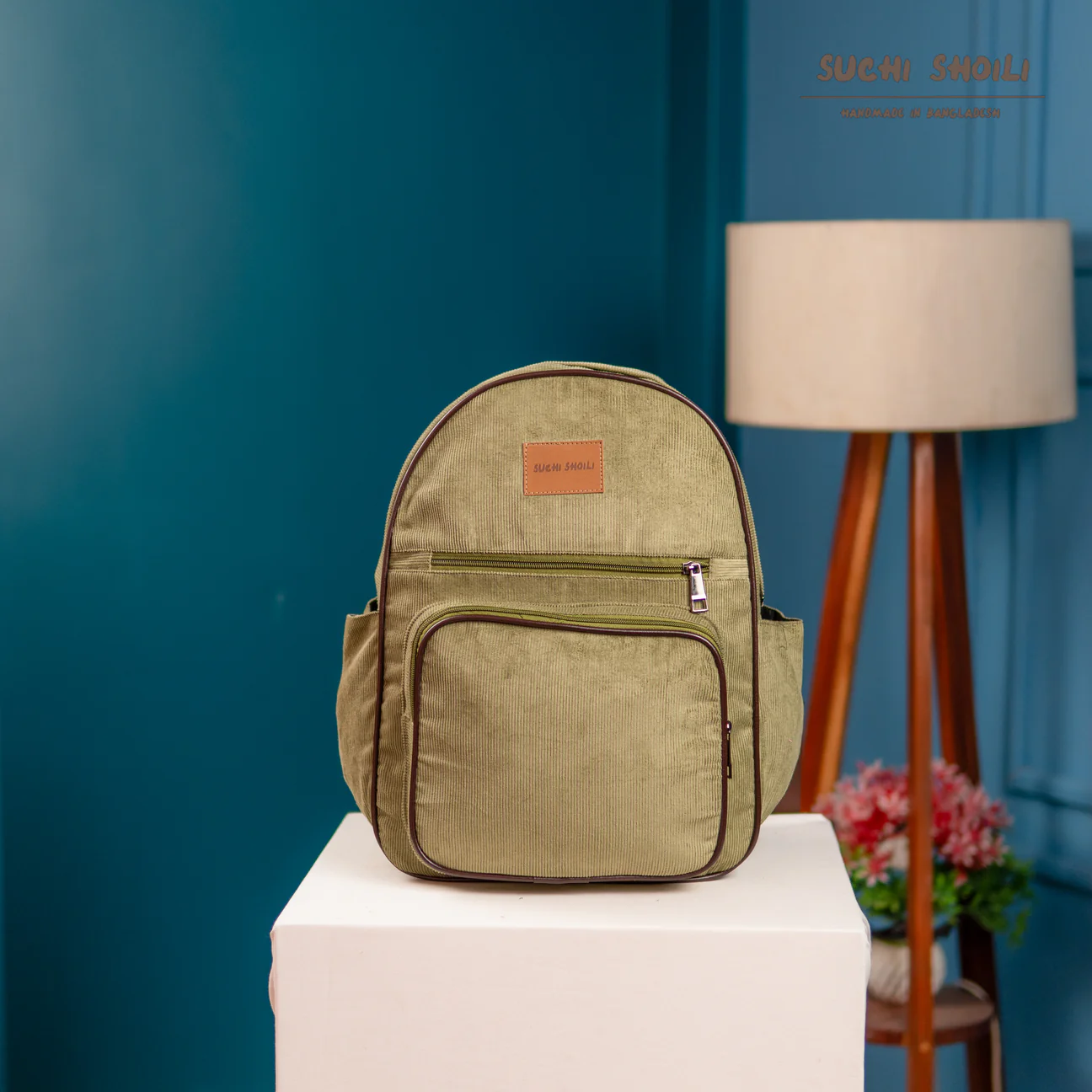 Picture of Ash Olive Corduroy Fabric Core Color Aboni Backpack Picture of Ash Olive Corduroy Fabric Core Color Aboni Backpack